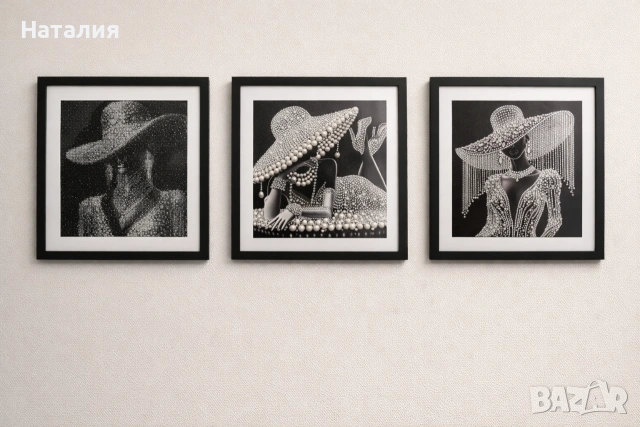 3бр картини изработени с диаманти