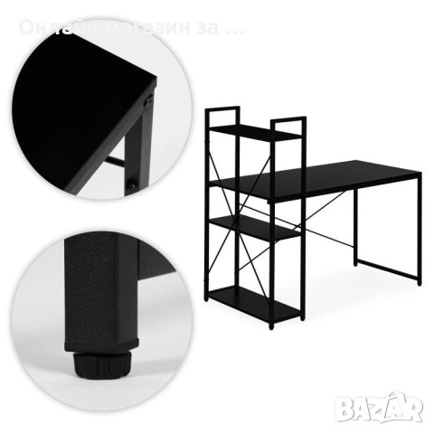 Компютърно бюро ModernHome, дървено, с рафтове за съхранение, черен, подсилена метална конструкция, снимка 7 - Бюра - 53380979