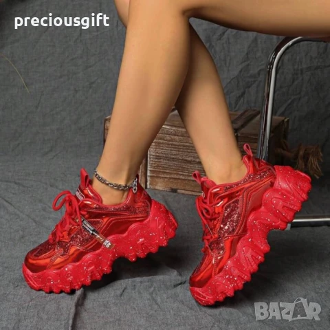 Дамски червени сникърси / маратонки, снимка 3 - Маратонки - 51388068