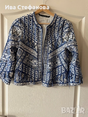 Уникално сако наметка 100 % памук памучно бяло синьо zara Zara Зара бохо стил , снимка 5 - Сака - 49827504