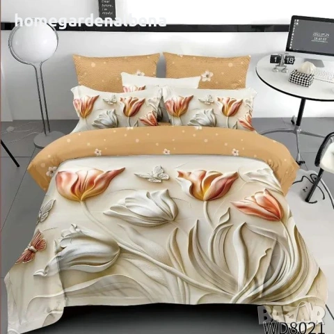 Флорален спален комплект с ластик 100% памук 200x230 / 180x200, снимка 8 - Спално бельо - 54094921