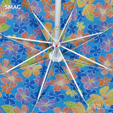 Плажен чадър памук ветроустойчив тъмно син с цветя метална рамка 2м, снимка 2 - Други - 46292640