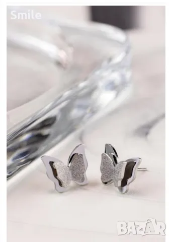 Обеци пеперуди , снимка 2 - Обеци - 50170085