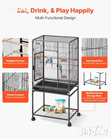 Клетка за птици кована желязна плъзгаща се тава колелца н143, снимка 7 - За птици - 53838243