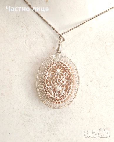 Чисто Нов Старинен Сребърен Филигранен Медальон с Камея, снимка 4 - Колиета, медальони, синджири - 54240552