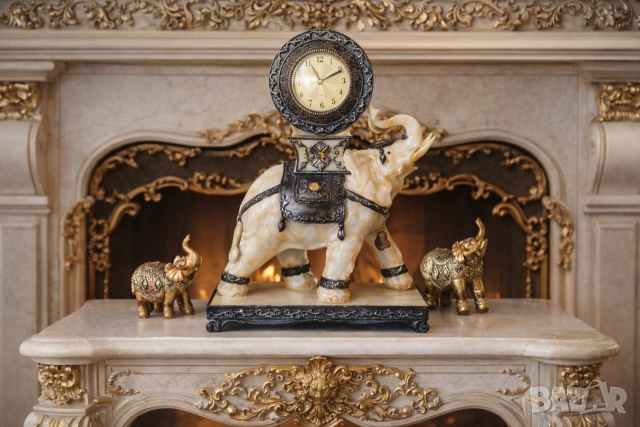 Барокови каминен часовник + 2 слончета подарък