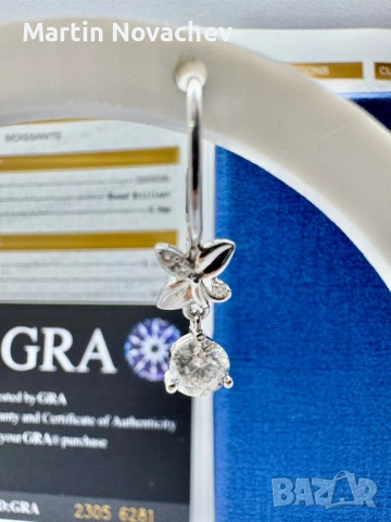 Сребърни обеци с мойсанит (Диамант) 0.5 карата, снимка 4 - Обеци - 54243312