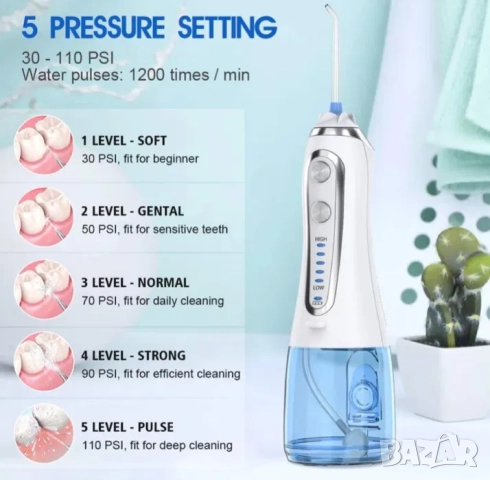 Електрически зъбен душ, четка за зъби, почистване на език, брекети, снимка 3 - Други - 52163061