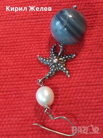 ШАРМАНТНА ЗВЕЗДОВИДНА СРЕБЪРНА ОБЕЦА СРЕБРО 925 с ЕСТЕСТВЕНА БЯЛА ПЕРЛА и ШЛИФОВАН ОБСИДИАН 48943, снимка 16 - Обеци - 48954855