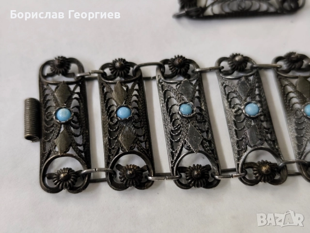 Възрожденска сребърна гривна филигран 0.800, снимка 2 - Гривни - 52494503