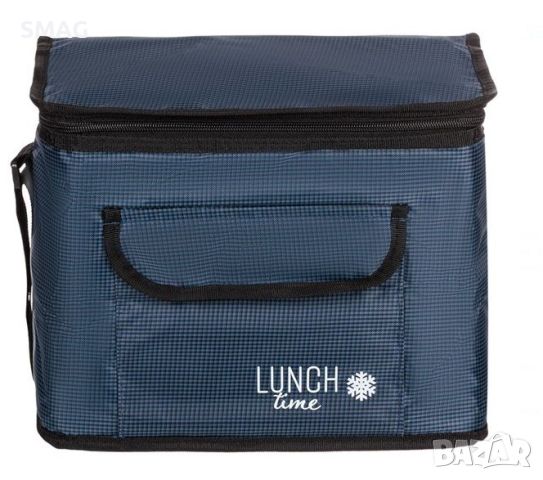 Чанта изотермична правоъгълна синя карирана с цип 31х20х24см, снимка 2 - Хладилни чанти - 46392968