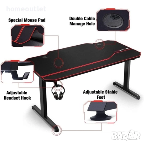 ПРОМОЦИЯ Геймърско бюро – просторно, ергономично и стабилно решение за игри и работа T02 BLACK, снимка 5 - Бюра - 51961953