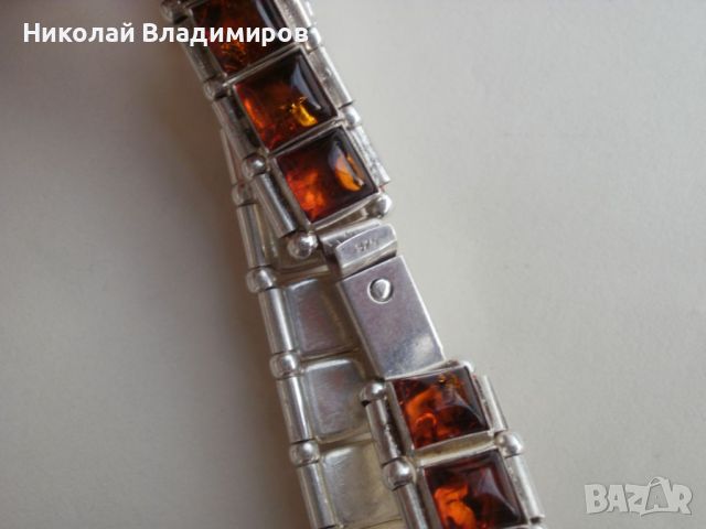 Сребърна руска гривна с кехлибар бижу, снимка 2 - Гривни - 46146087
