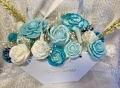 Луксозен букет от соеви свещи в тюркоаз и бяло – ръчна изработка, снимка 9