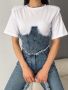 Ултра модетрна блуза с къс ръкав и дънков елемент тип корсет, снимка 1