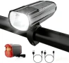Нов Комплект LED велосипедни светлини 2400mAh USB+Solar 2 режима фар стоп, снимка 1