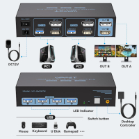 AILVLVNG HDMI Displayport KVM суич 2 монитора 2 компютъра 4K/60Hz, снимка 2 - Кабели и адаптери - 45070913