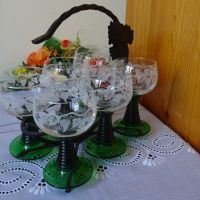 Комплект от шест чаши 100мл. със зелено столче на стойка от ковано желязо., снимка 2 - Чаши - 45082885