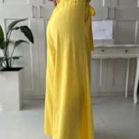 Дамски панталон със широк крачол в жълто  , снимка 2 - Панталони - 45326020