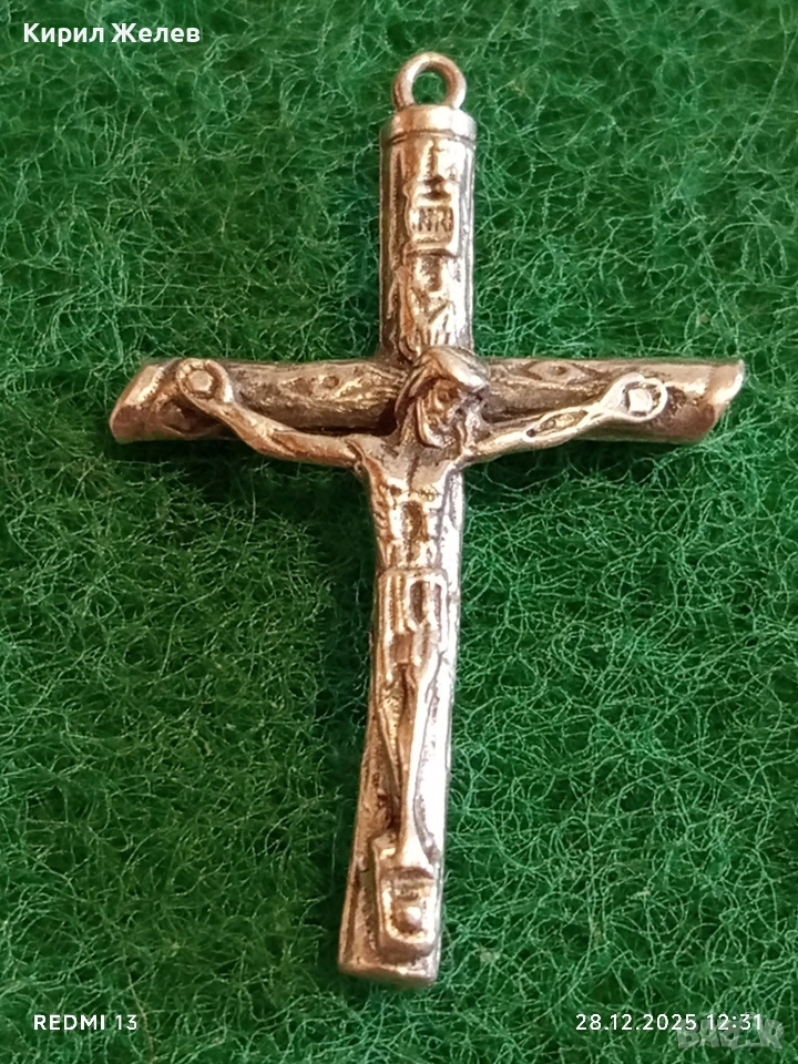 Винтидж сребърен кръст Разпятие на Исус Христос ювелирна изработка 27563, снимка 1
