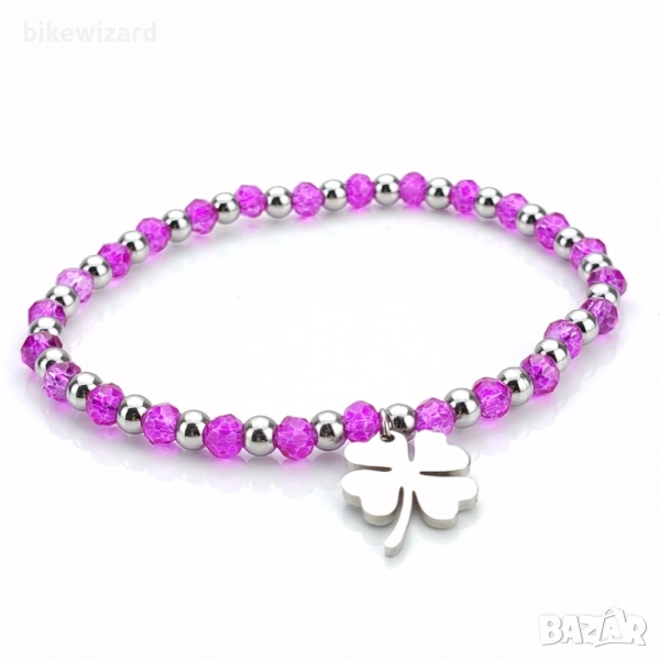 SAGA GIOIELLI Дамска гривна неръждаема стомана с четирилистна детелина 18 см,разтегателна НОВА, снимка 1