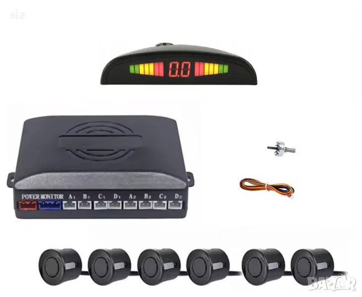 Парктроник за кола с 6 датчика за паркиране, LED дисплей, система за паркиране,черен, снимка 1