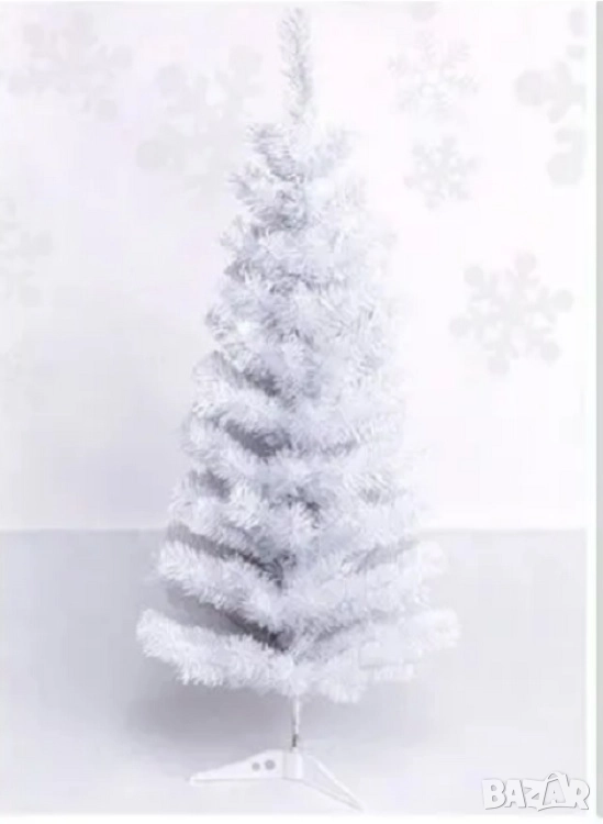 Бяла изкуствена коледна елха 120 см + подарък LED лента 7м, снимка 1