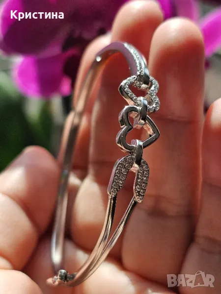 Красива твърда сребърна гривна с циркони , снимка 1