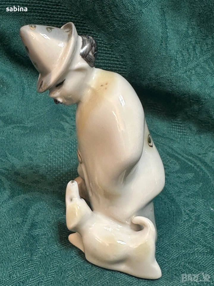Винтидж рядка порцеланова статуетка „Клоунът Моливко с кучето Клякса“,  Полонски ЗХК. СССР, 1985 г. , снимка 1