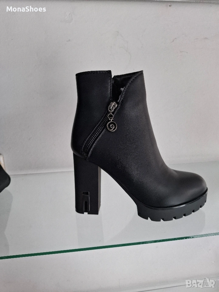 дамски кожени боти на ток , снимка 1