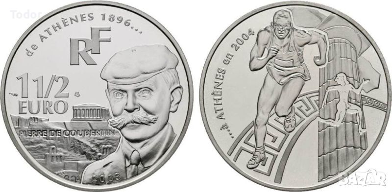 Франция, 1 1/2 евро сребро, 2004 г., снимка 1