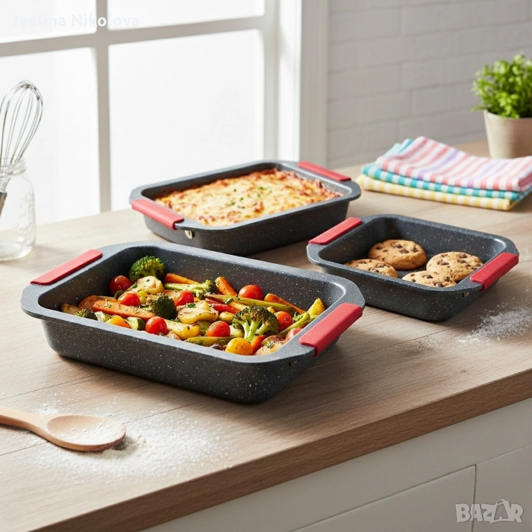 Комплект 3 тави за печене Cheffinger с мраморно покритие , снимка 1