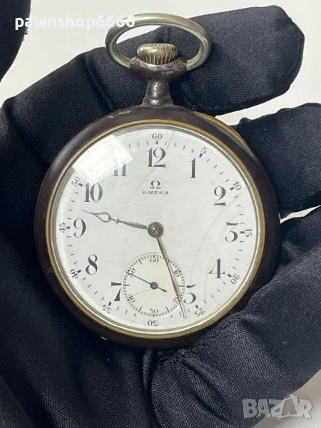 OMEGA Gunmetal джобен часовник с отворен лицев швейцарски 1900 г, снимка 1