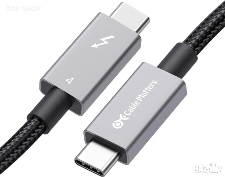 Cable Matters плетен 40Gbps Thunderbolt 4 кабел 1m черен, с 240W мощност за зареждане и 8K видео, снимка 1