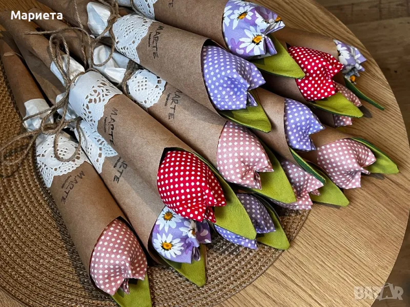 Лалета Текстилни Цветя Ръчна Изработка Букет Лалета , снимка 1