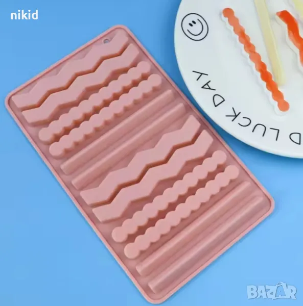 Зиг Заг дълги ленти наниз силиконов молд форма фондан шоколад декор гипс, снимка 1