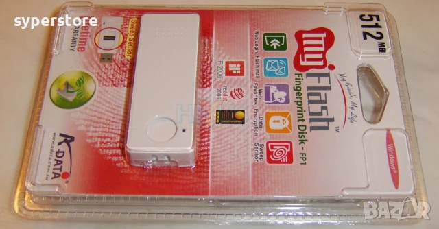 USB Flash Memory, 512MB, A-DATA, Fingerprint Disk FP1 SS000548  К1 – защита на данни с пръстов отпеч, снимка 2 - USB Flash памети - 50640909