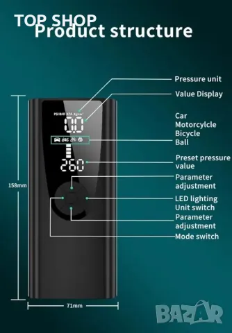 Преносим въздушен компресор Надстройка 20000mAh Помпа за гуми, снимка 5 - Аксесоари и консумативи - 48770531