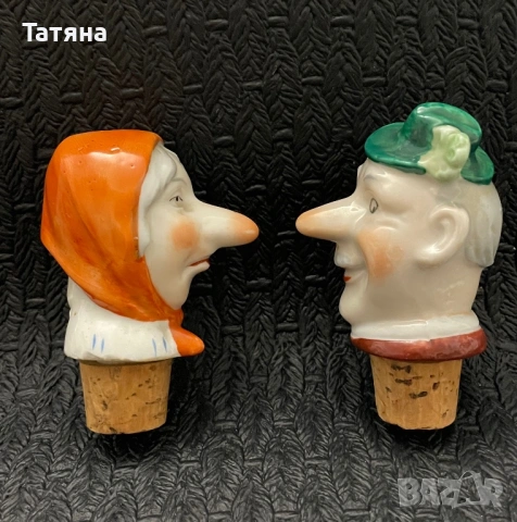 Vintage Hand-Painted German Porcelain Bottle Pourer Stoppers, снимка 2 - Антикварни и старинни предмети - 53089703