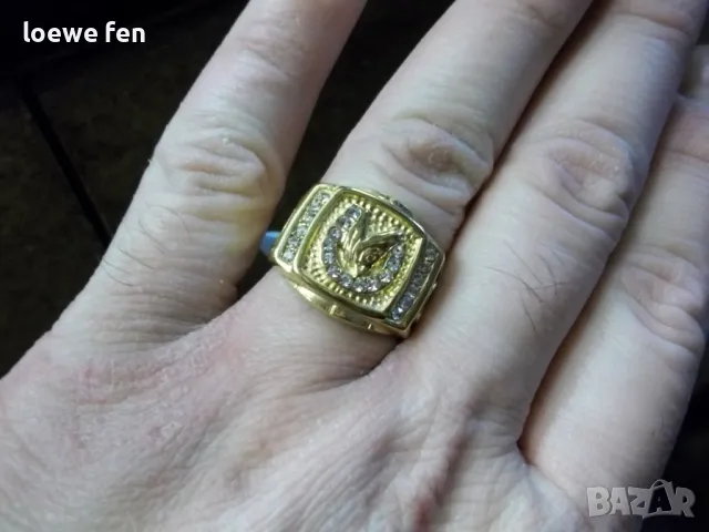 Мъжки пръстен неръждаема стомана златен цвят - конче с подкова, снимка 1