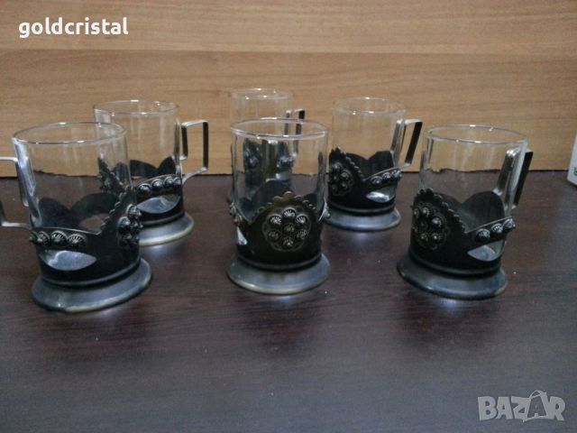 Руски стакани подстакани филигран мнц, снимка 1 - Антикварни и старинни предмети - 46117368
