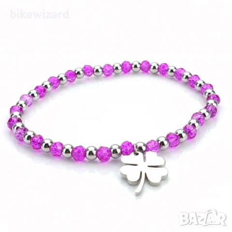 SAGA GIOIELLI Дамска гривна неръждаема стомана с четирилистна детелина 18 см,разтегателна НОВА