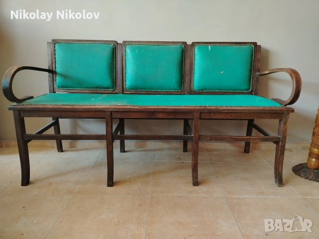 дървено ретро канапе с кожена дамаска, снимка 11 - Антикварни и старинни предмети - 54016672