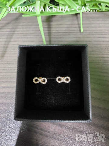 Златни обеци "Безкрайност" 14к (585) с камъни – 1.02гр, снимка 4 - Обеци - 54109383