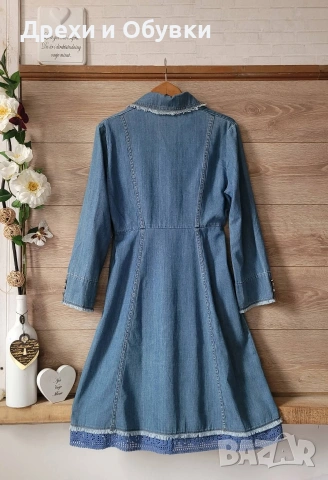 Дънкова винтидж рокля с дантела , снимка 4 - Рокли - 52772904