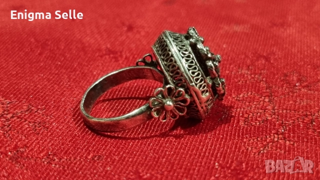 Възрожденски филигранен сребърен пръстен, снимка 2 - Пръстени - 52653630