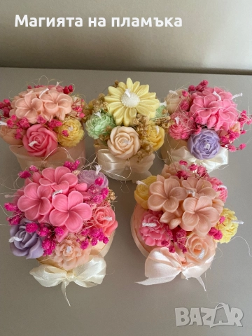 Букети от ароматизирани соеви свещи, снимка 5 - Изкуствени цветя - 52570773