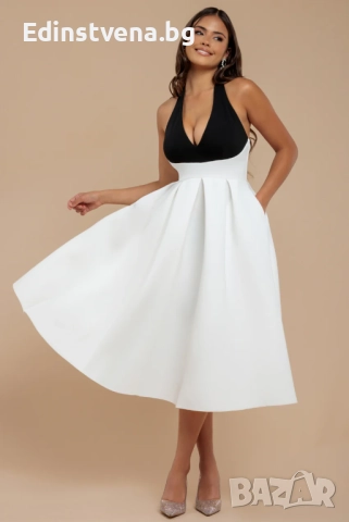 Дамска eлегантна рокля с контрастен дизайн и панделка, снимка 2 - Рокли - 52392123