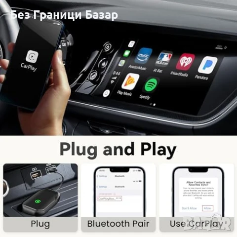 Нов Безжичен CarPlay адаптер за iPhone и коли с USB, iOS 10+ Айфон, снимка 3 - Друга електроника - 50555631