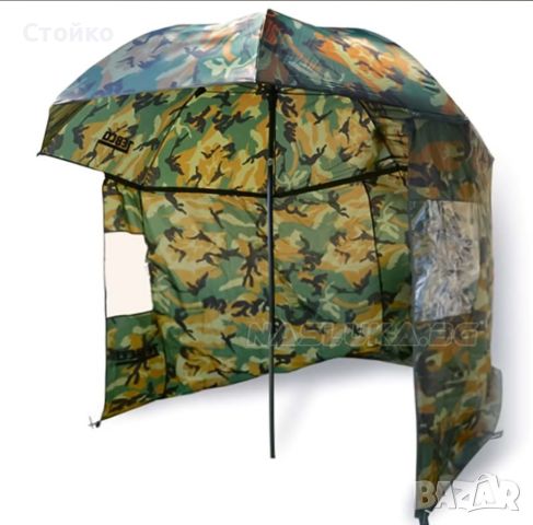 Риболовен чадър със странична стена Zebco Storm Umbrella Camo 2.20м, снимка 1 - Къмпинг мебели - 46228997